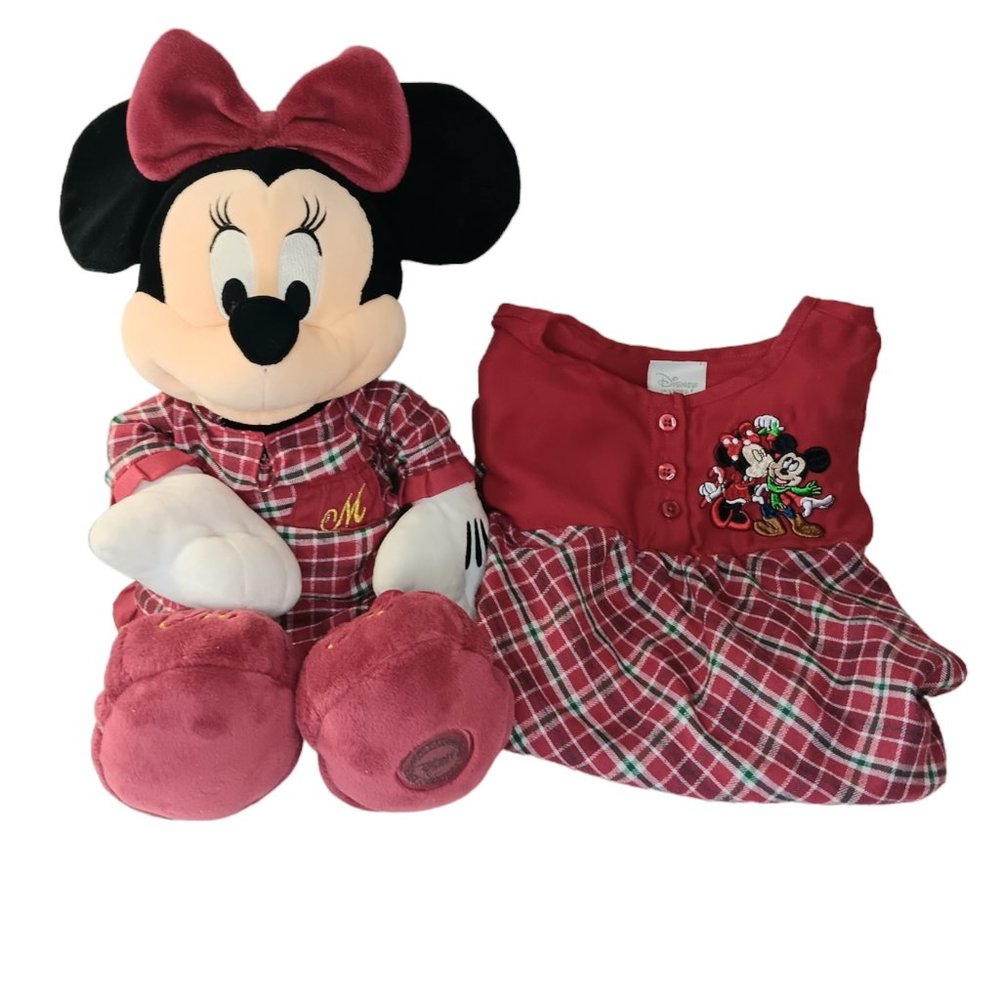 Minnie Mouse Christmas Plush Stuffed Animal With Matching Girl's Nightgown  XXS